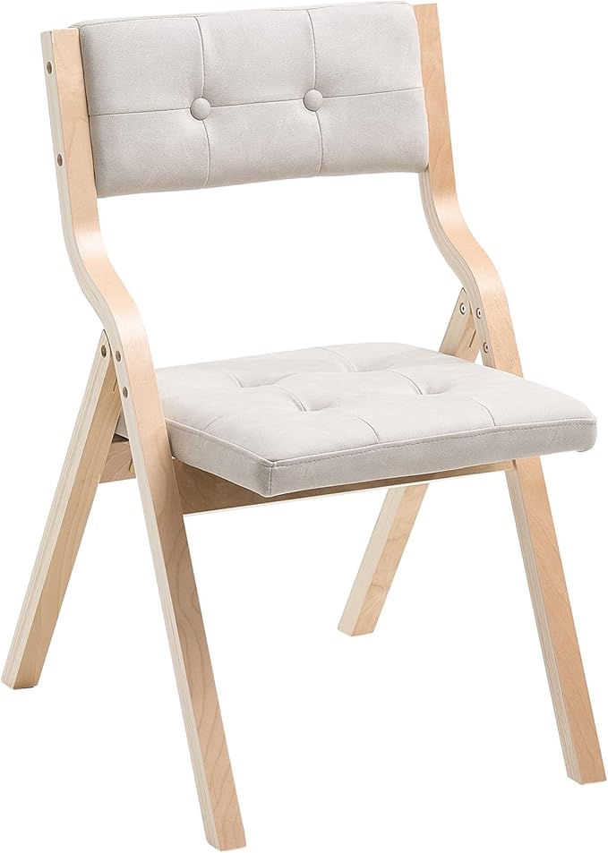 VEVOR Wooden Folding Chairs with Cushion, Set of 4, Portable Foldable Cushion Chair with Wooden Frame, Modern Padded Dining Chair for Kitchen, Office, Wedding, Party, Dining Room, Easy Assembly, Beige