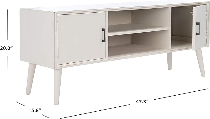 SAFAVIEH Sorrel TV Stand for up to 55" Flatscreen – Distressed White, 2 Doors with Interior Storage, 2 Open Shelves, Entertainment Media Console (MED5701A)