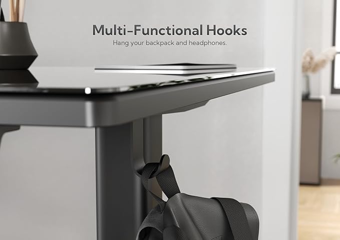 Claiks Glass Standing Desk, 48x24 Inch Electric Standing Desk Adjustable Height Quick Install Home Office Computer Desk, Black
