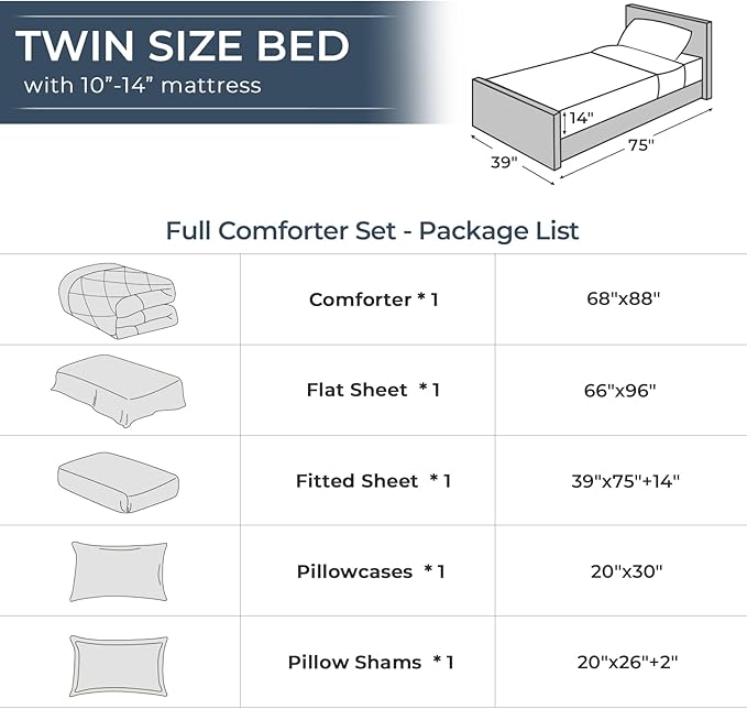 HEVUMYI Twin Comforter Set - 5-Piece All Season Bed in a Bag Twin, Ultra Soft Bedding Set with Comforter, Flat Sheet, Fitted Sheet, Pillowcases, Pillow Shams, Peacock Blue & Ivory