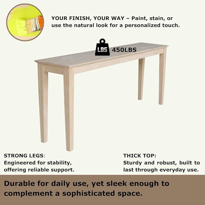 Solid Wood Extended Length Shaker Console Table - 72" Wide