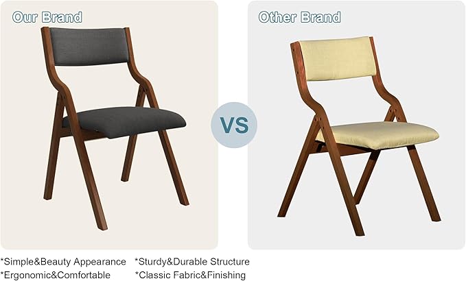 Ball & Cast Upholstered Folding Chairs Set of 2 with Ergonomically Designed Back and Solid Wood Frame, for Dining Room and Office,Indoor and Outdoor Events,Space Saving,Dark Grey+Walnut