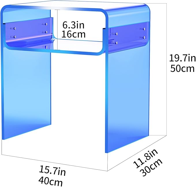 Clear Acrylic End Table 2-Tier Bedside nightstand for Living Room Bedroom Home Decor (Blue)