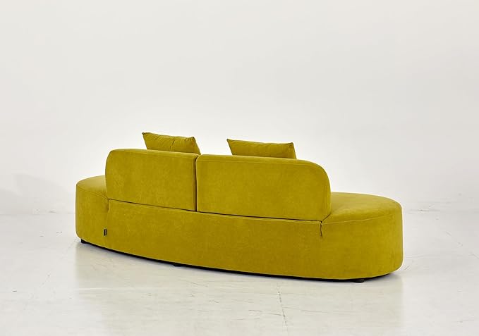 Container Furniture Direct 90" Curved Sofa with Throw Pillows, 4 Seater Luxury Velvet Couch with Half Moon Design and High-Density Foam, Ideal for Modern Living Room, Office & Apartment, Olive Green