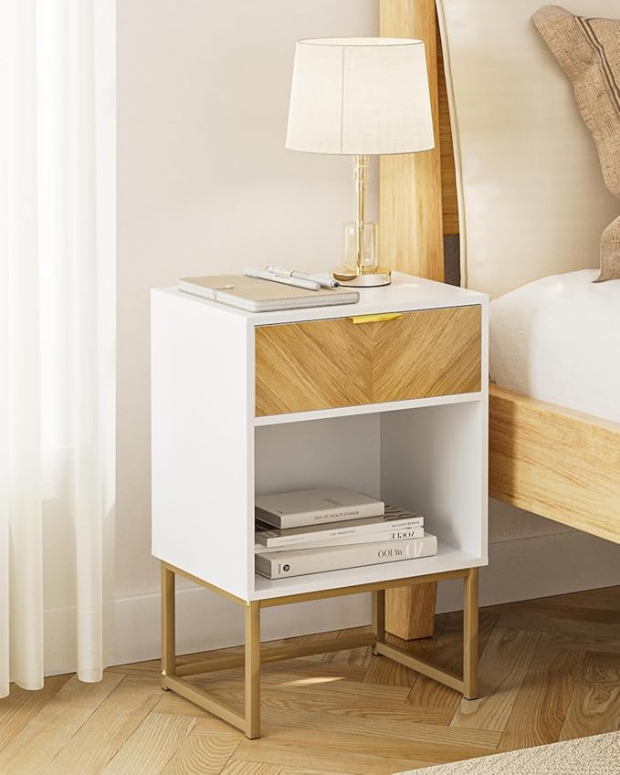 Nightstand, Boho Night Stand Wood Farmhouse Bedside Table with Storage, End Side Table for Bedroom,Living Room,White