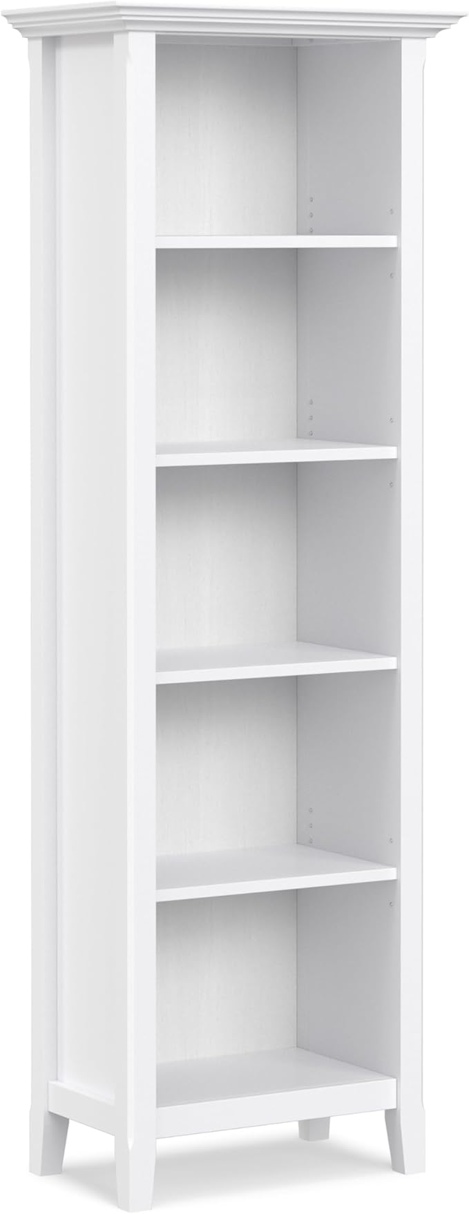 SIMPLIHOME Amherst Bookcase - 70 inch Tall 5-Shelf Solid Wood Bookshelf in White, Transitional Storage for Living Room, Study Room or Office with Adjustable Shelves and Tapered Legs