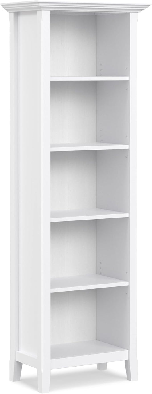 SIMPLIHOME Amherst Bookcase - 70 inch Tall 5-Shelf Solid Wood Bookshelf in White, Transitional Storage for Living Room, Study Room or Office with Adjustable Shelves and Tapered Legs