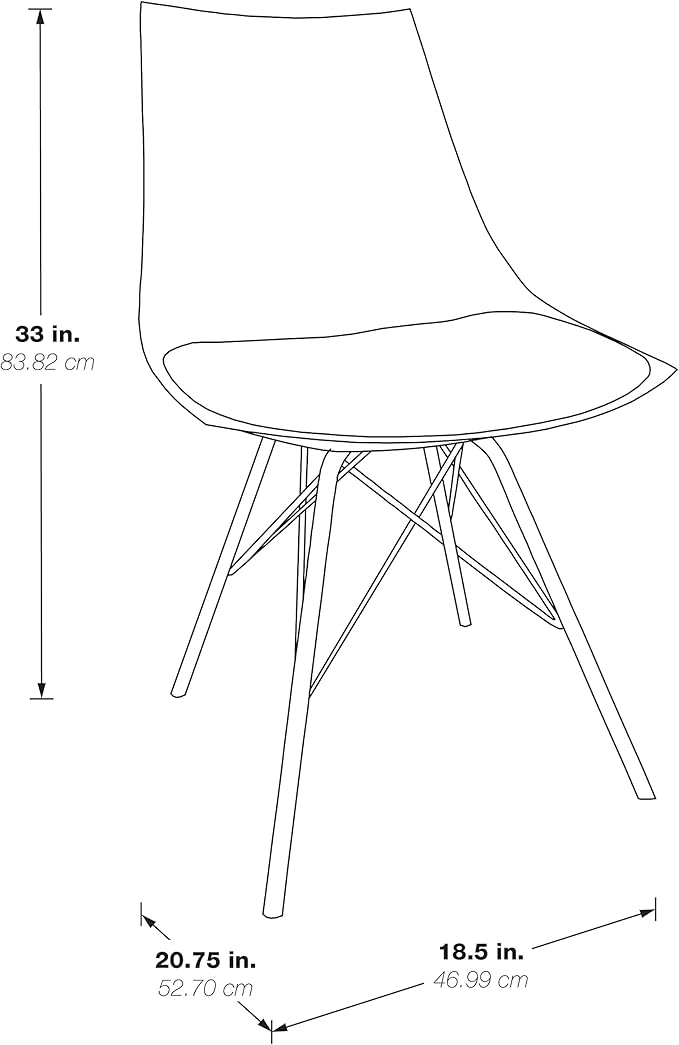 OSP Home Furnishings Oakley Mid-Century Modern Bucket Dining Chair with Faux Leather Padded Seat, Black