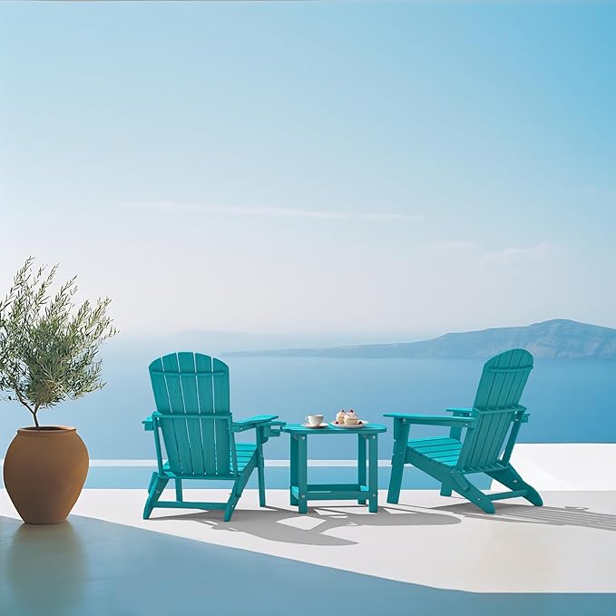 Hdpe Outdoor Adirondack Side Table, Wooden Textured, Set for Patio, Garden, Porch, Pool Composite Patio, Backyard, Bathroom and Indoor, Maintenance & Weather Resistant(Aruba Blue)