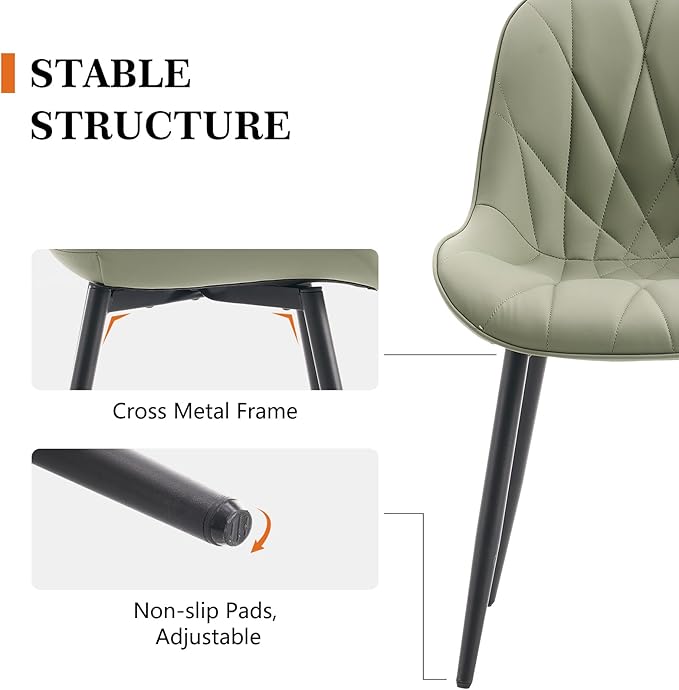 Rowill Dining Chairs Set of 2 - Upholstered Faux Leather Kitchen Chairs with Soft Cushion Backrest, Sturdy Metal Legs & Non-Slip Pads, Perfect Modern Design for Home Dining Room, Kitchen, Olive Green