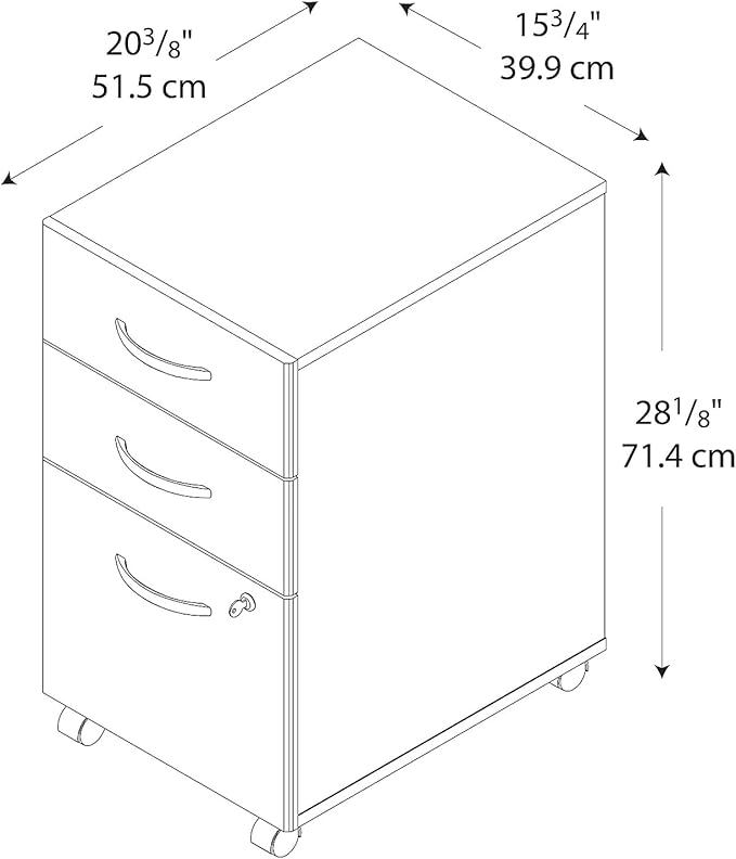 Bush Business Furniture Series C 3 Drawer Mobile File Cabinet in Hansen Cherry, Assembled Office Storage Unit for Home or Commercial Spaces