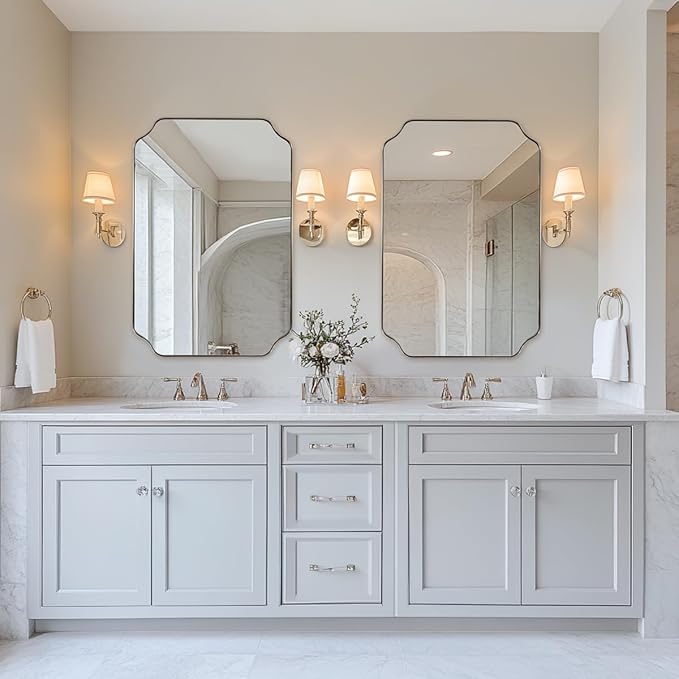 ANDY STAR Chrome Bathroom Mirror, 24x36 Inch Polished Chrome Rectangle Mirror, Scalloped Bathroom Mirror with Stainless Steel Metal Frame, Thin Frame Deep 1’’