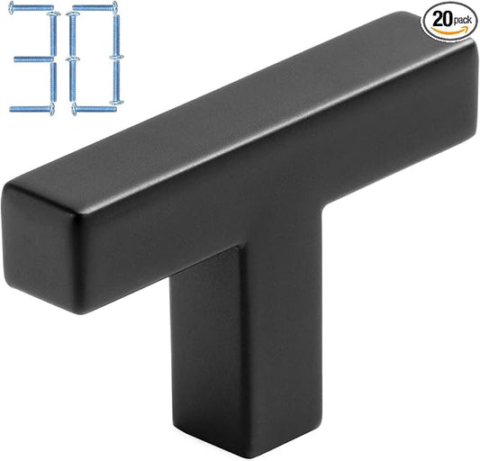 KOOFIZO 30-Pack Solid T Bar Cabinet Knob - Black Pull Handle (Length 45mm / 1.77 Inch) for Kitchen Cupboard Door, Bedroom Dresser Drawer, Bathroom Wardrobe Hardware