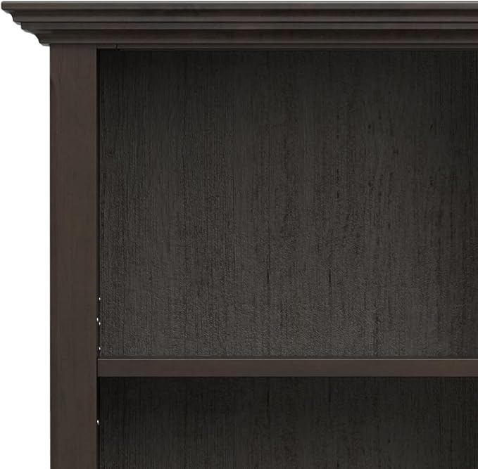 SIMPLIHOME Amherst Bookcase - 70 inch Tall 5-Shelf Solid Wood Bookshelf in Hickory Brown, Transitional Storage for Living Room, Study Room or Office with Adjustable Shelves and Tapered Legs