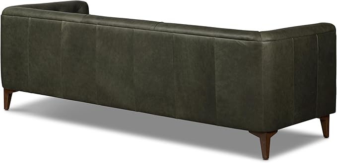 POLY & BARK Essex Leather Couch - 89-Inch Sofa with Tufted Back - Full-Grain Leather Sofa for Living Room with Feather-Down Topper - Living Room Couch - Vintage Italian Leather in Olivine Green