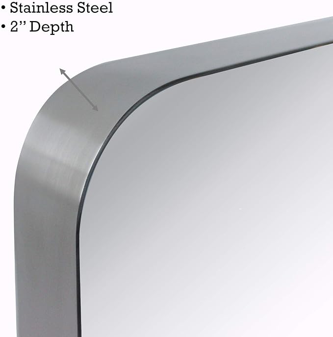 TEHOME 20x30 Brushed Nickel Bathroom Mirror Rounded Rectangle Brushed Silver Vanity Mirror in Stainless Steel