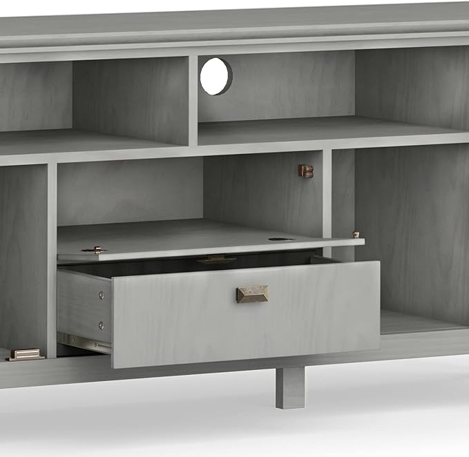 SIMPLIHOME Artisan SOLID WOOD 72 Inch Wide Contemporary TV Media Stand in Fog Grey for TVs up to 80 Inches, For the Living Room and Entertainment Center