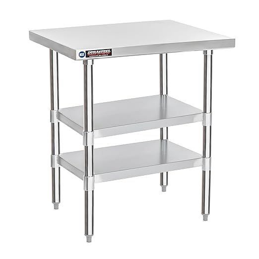 DuraSteel Food Prep Stainless Steel Table - 30 x 24 Inch Commercial Metal Workbench with Adjustable Under Shelf - NSF Certified - for Restaurant, Warehouse, Home, Kitchen, Garage