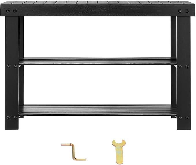VEVOR Shoe Rack Bench, 3-Tier Bamboo Entryway Bench, Shoe Storage Organizer Holds Up to 286 lbs, 27.6 x 11.3 x 17.8 Inches, for Front Door, Hallway, Living Room, Bedroom, Black