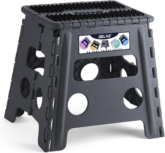 Delxo Folding Step Stool 13 inch Height Heavy Duty Foldable Step Stools,Kitchen Small Collapsible Fold Up Stepping Stool 1 Pack in Grey Dotted Texture