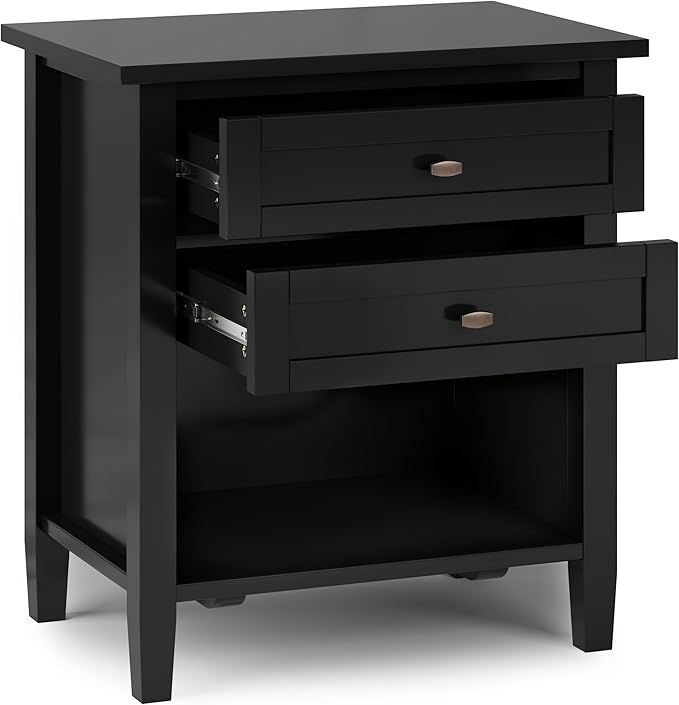 SIMPLIHOME Warm Shaker SOLID WOOD 24 inch Wide Transitional Bedside Nightstand Table in Black for the Living Room and Bedroom