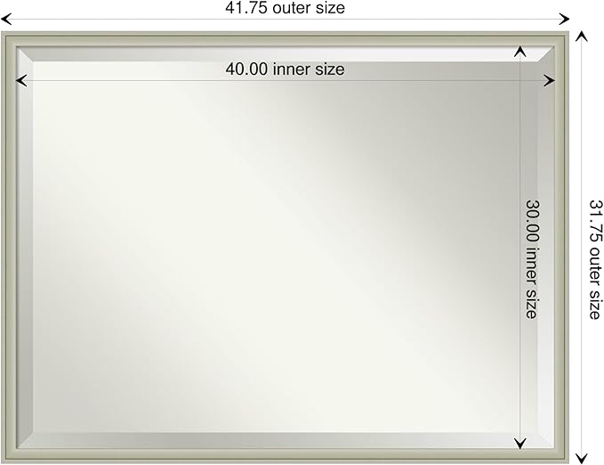 Amanti Art Silver Bathroom Mirror for Over Sink, 32x42 Florence Silver Rectangle Vanity Mirror, X-Large Casual Frame, Hangs Horizonally and Vertically, Bathroom Wall Decor, Beveled Edge from WI, USA