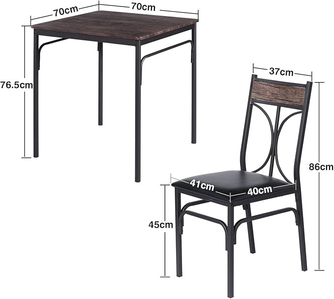 VECELO Kitchen Dining Room Table Set with 2 Chairs for Small Space, Apartment,Metal Steel Frame