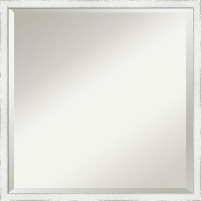 Amanti Art White Bathroom Mirror for Over Sink, 21x21 Breeze Distressed White Square Vanity Mirror, Medium Country Rustic Wood Frame, Hangs Horizonally and Vertically, Bathroom Wall Decor, Beveled