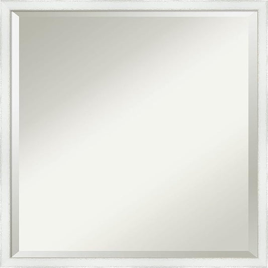 Amanti Art White Bathroom Mirror for Over Sink, 21x21 Breeze Distressed White Square Vanity Mirror, Medium Country Rustic Wood Frame, Hangs Horizonally and Vertically, Bathroom Wall Decor, Beveled