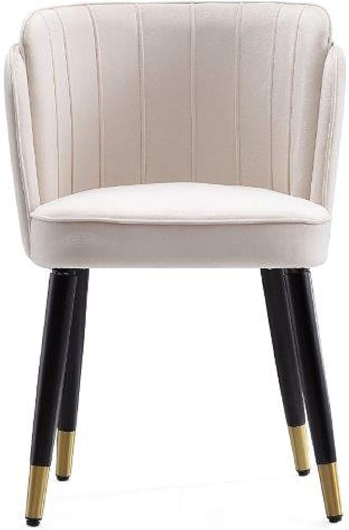 Manhattan Comfort Zephyr Modern Velvet Dining Chair, Solid Wood Frame with Gold-Tipped Splayed Legs, High Density Foam Padding, Vintage Design, Tulip Inspired Accent Furniture, Cream