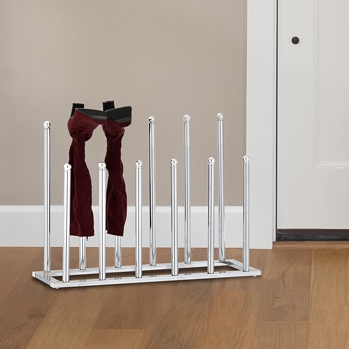 MyGift Modern Chrome Plated Metal 6 Pair Tall Boot Rack Display Holder, Freestanding Entryway or Closet Shoes and Boot Stand Organizer, Made in Taiwan