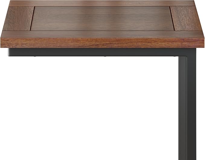 SIMPLIHOME Skyler 16-inch Wide Solid Mango/Metal Industrial C-Shaped End Table in Dark Cognac Brown/Black for Living Room, Office, or Bedroom, Assembled