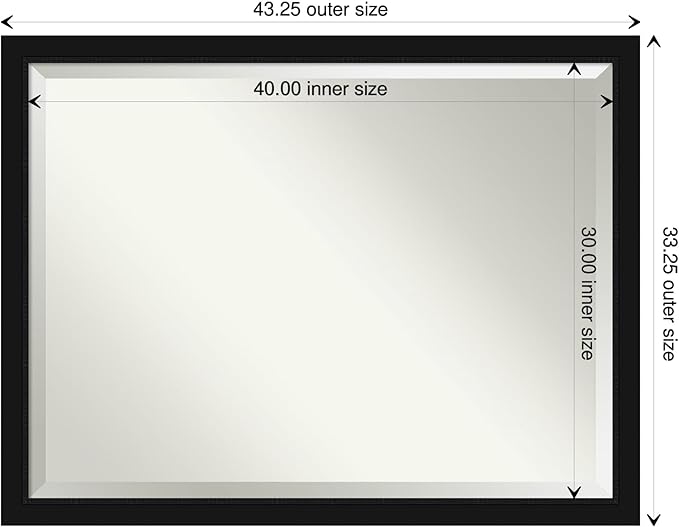 Amanti Art Black Bathroom Mirror for Over Sink, 33x43 Avon Black Rectangle Vanity Mirror, X-Large Casual Frame, Hangs Horizonally and Vertically, Bathroom Wall Decor, Beveled Edge