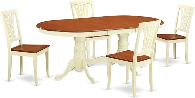 East West Furniture PLAV5-WHI-W 5 Piece Dining Room Table Set Includes an Oval Kitchen Table with Butterfly Leaf and 4 Dining Chairs, 42x78 Inch, Buttermilk & Cherry