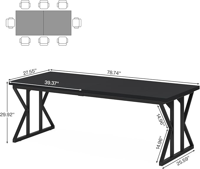 Tribesigns Farmhouse Dining Table for 6 People, 70.8-Inch Rectangular Wood Dining Table, Rustic Kitchen Table with Heavy Duty Metal Legs for Dining Room (Matte Black, 70.8-Inch)