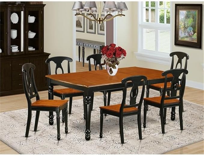 East West Furniture DOKE7-BCH-W 7 Piece Modern Dining Table Set Consist of a Rectangle Wooden Table with Butterfly Leaf and 6 Dining Room Chairs, 42x78 Inch, Black & Cherry