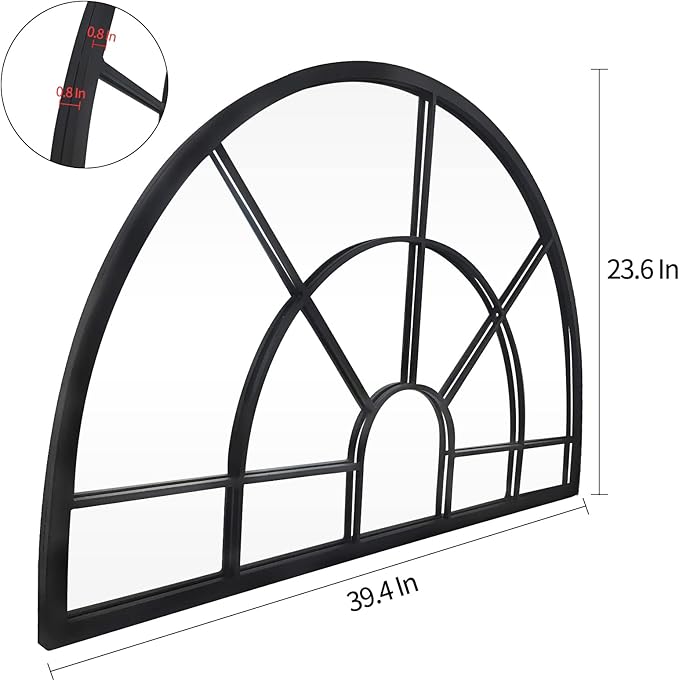 WAMIRRO Arched Window Pane Mirror Decor,Farmhouse Mantel Mirrors for Fireplace/Living Room,24"X40"
