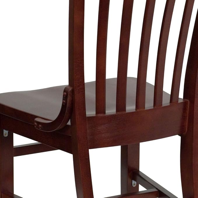Flash Furniture Hercules Series School House Back Wood Restaurant Chair, Classic Armless Dining Chair for Restaurants/Kitchens, Mahogany Wood Finish