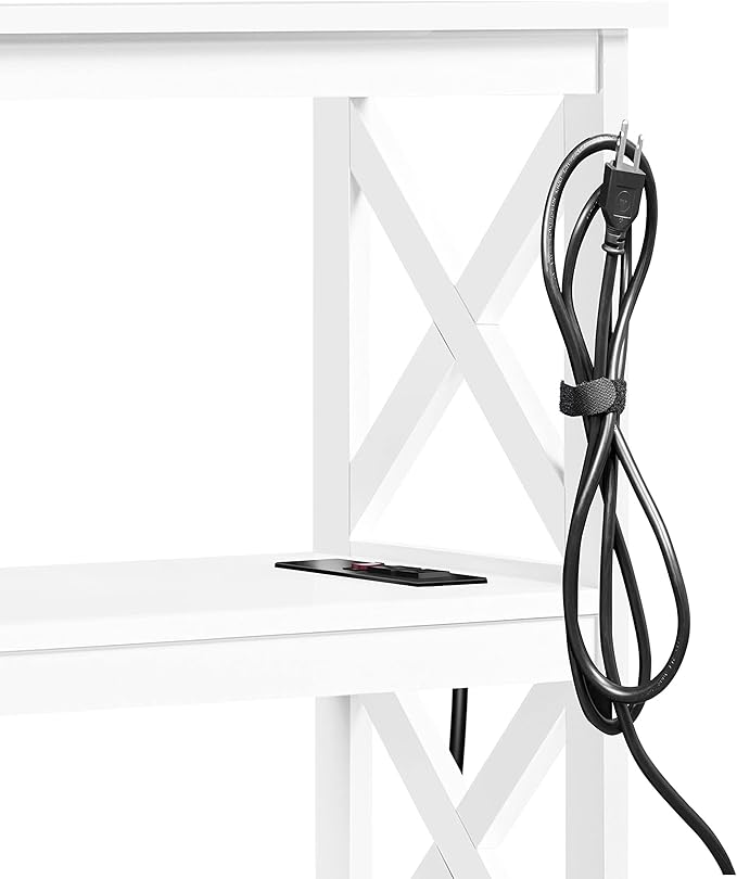 Yaheetech Entryway Table with Storage Shelves, Console Table with Power Outlets and USB Ports, Wood Narrow Sofa Tables with X-Shaped Design for Living Room/Hallway/Couch, White