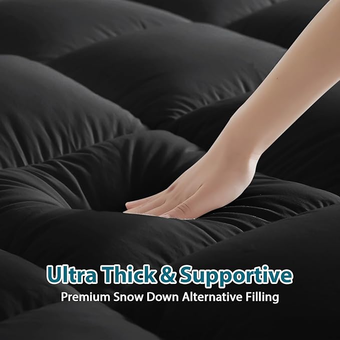 CYMULA Mattress Topper Queen Size - Extra Thick Cooling Mattress Pad Cover for Back Pain - Soft Mattress Protector Firm Bed Topper Pillow Top with 8-21 Inch Deep Pocket 3D Snow Down Alternative Fill