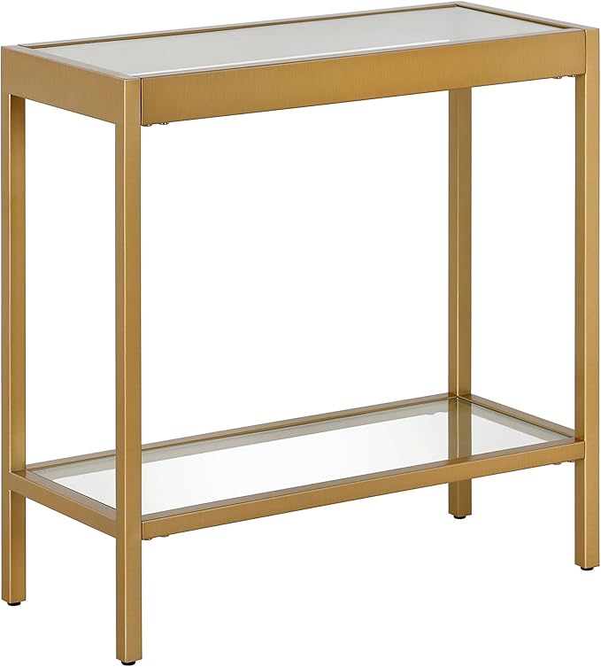 Henn&Hart 24" Wide Rectangular Rectangular Side Table in Brass, Table for Living Room, Bedroom