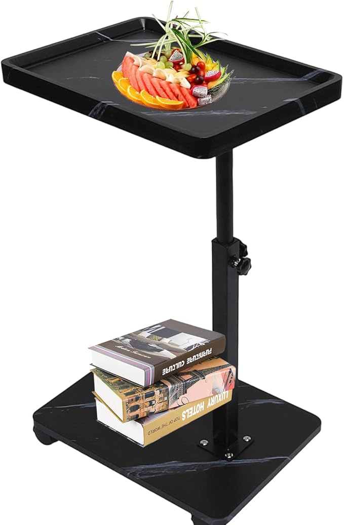 Simcat C Table End Table Adjustable Height, C Shaped Side Table with Wheels, 360° Swivel TV Tray Table, Sofa Side Tables for Small Spaces/Living Room/Bedroom/Bathtub/Hospital