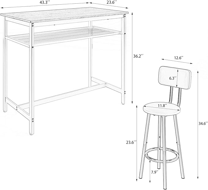 5-Piece Bar Table and Chairs Set, 43.3'' Pub Table Set Modern Small Table and Chairs Set of 4 for Breakfast Nook Living Room Small Space Restaurant, Grey