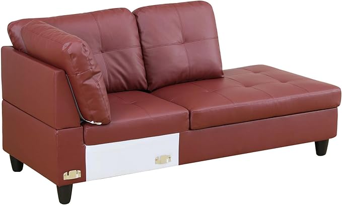 NicBex Sectional Couch 3 Pieces Sofa Set with Left Chaise Faux Leather L Shaped Cloud Couch for Living Room Furniture Sets with Storage Ottoman, Modular Sofa for Living Room & Apartment, Dark Red