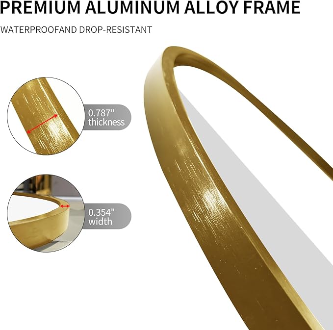 LAIYA 48x24inch Oval Wall Bathroom Mirror with Golden Aluminum Frame,Wall Mounted Oval Vanity Mirrors， Explosion-Proof Glass, Waterproof Design, Easy Installation，Horizontally/Vertically