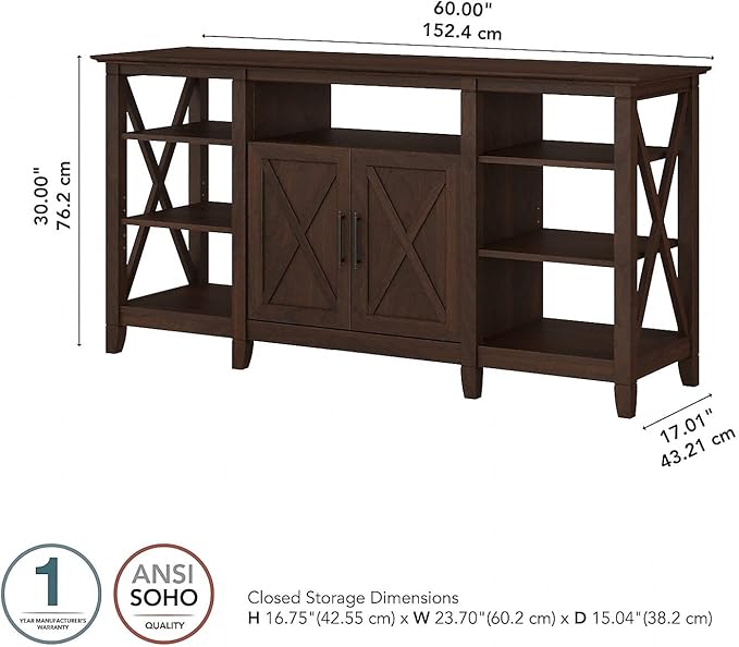 Bush Furniture Key West Tall TV Stand for 65 Inch TV in Bing Cherry, Farmhouse Entertainment Center with Storage