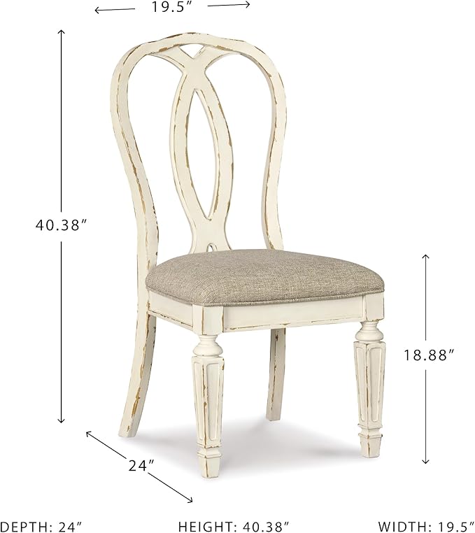 Signature Design by Ashley Realyn French Country Ribbon Back Dining Chair, 2 Count, Chipped White