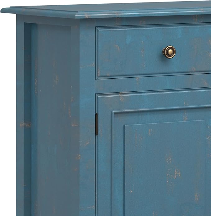 SIMPLIHOME Connaught 40-inch Wide Solid Wood Storage Cabinet in Distressed Coastal Blue for Entryway, Living Room, Organizer for Hats, Gloves, Shoes, Keys, Slim Design, Traditional Style