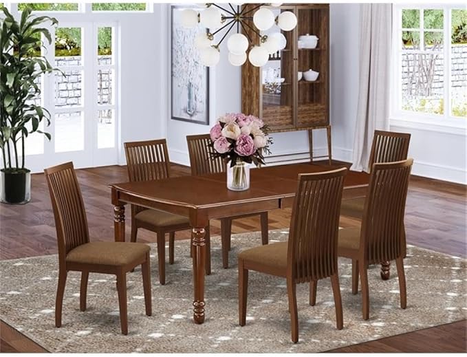 East West Furniture DOIP7-MAH-C 7 Piece Kitchen Table Set Consist of a Rectangle Dining Table with Butterfly Leaf and 6 Linen Fabric Upholstered Dining Chairs, 42x78 Inch, Mahogany
