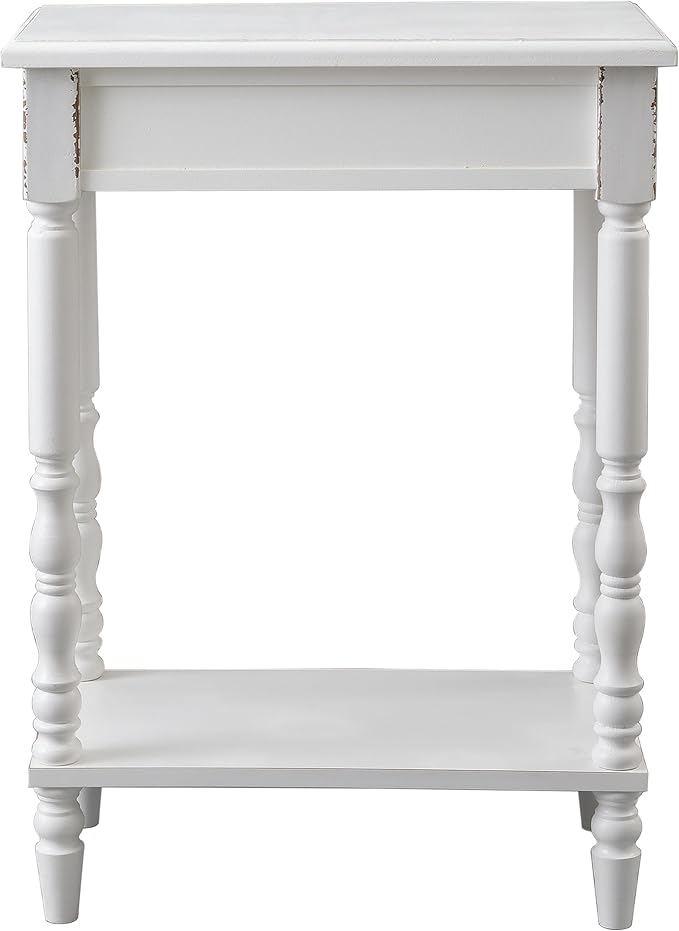 SOFE White Wood End Table, Modern Living Room Side Table, Sofa Couch Table Bedside Table, Narrow Nightstand for Bedroom, Suit for Small Space